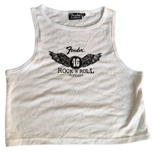 Fender Rock N Roll Guitars Crop Tank Top | White | Size Small | NWT